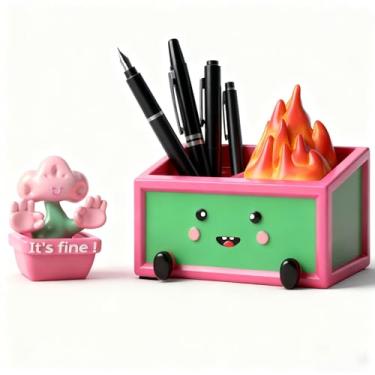 Imagem de MAYIPLAY Acessórios de mesa de lixo para bombeiros, presentes inspiradores para mulheres, colegas de trabalho, suporte de lápis, decoração de mesa de escritório rosa