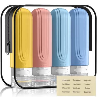 Imagem de YIIMER Garrafas de viagem para artigos de higiene pessoal, artigos de higiene pessoal de 85 g aprovados pela TSA, recipientes recarregáveis de silicone à prova de vazamento, garrafas essenciais de