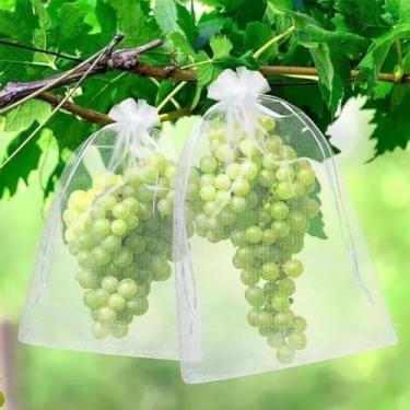 Imagem de 10 peças de sacos de cordão de proteção de frutas, sacos de malha à prova de insetos, capas de barreira de pragas, plantas de árvores frutíferas, suprimentos de jardim (branco, 20 x 30 cm)