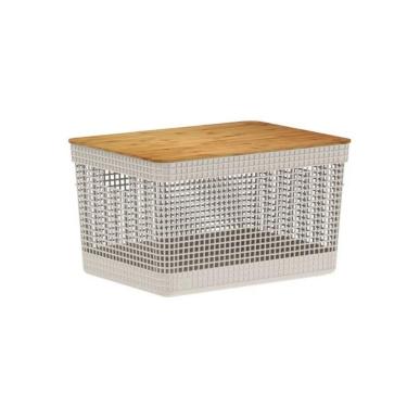 Imagem de Cesto Organizador Grid Com Tampa Em Bambu 20L Ou Bege