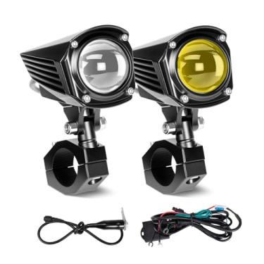Imagem de KEMIMOTO Holofote auxiliar de LED para motocicleta, luzes de trabalho estroboscópicas brancas/âmbar à prova d'água IP67 com corpo de alumínio em tarugo para UTV, quadriciclo e equitação