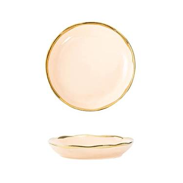 Imagem de 20 cm irregular borda dourada design cerâmica salada/massa/fruta/aperitivo/pratos de sobremesa, pratos de jantar de Natal - conjunto de 2 pratos de jantar verde/rosa claro (cor: rosa claro, tamanho
