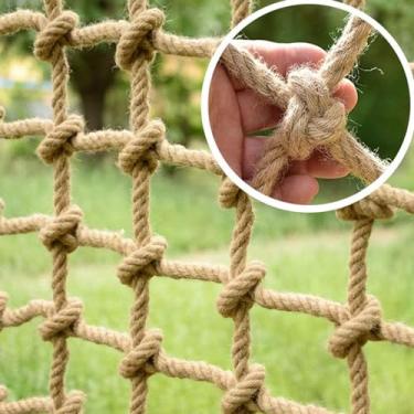 Imagem de Rede de corda de cânhamo para playground, rede de escalada resistente para academias de casa na árvore/selva, rede decorativa de proteção de segurança interna e externa (tamanho: 1 m x 1 m (3,3 pés x
