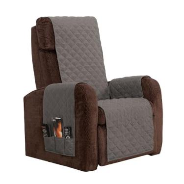 Imagem de Protetor de Poltrona Classic, Matelassado, Poliéster, com Bolsos Laterais, Design Moderno, 210x190cm, Capa Protetora para Poltrona 1 Lugar (Cinza)