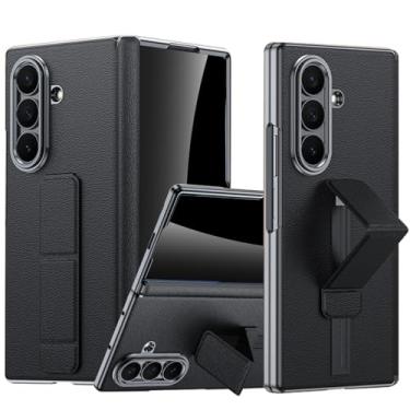 Imagem de YQODSZ Capa de couro para Samsung Galaxy Z Fold 7 com alça de mão escalável e suporte, protetor de tela de privacidade integrado de couro premium com tudo incluído, à prova de choque, capa protetora
