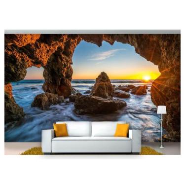 Imagem de Papel De Parede Praia Mar Por Sol Caverna 3D  Npr189 - Você Decora