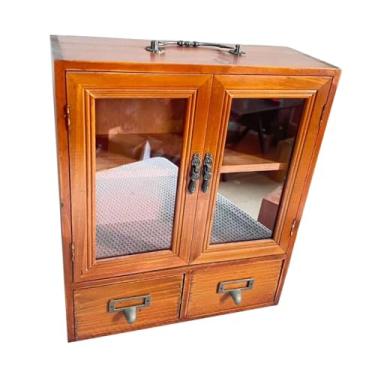 Imagem de KiBcsLic Armário de armazenamento retrô para mesa, organizador com gavetas, coleção rústica de madeira, armário expositor para objetos de coleção, cômoda para