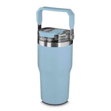 Imagem de Garrafa Térmica 650ml Azul em Aço Inox com Tampa e Alça