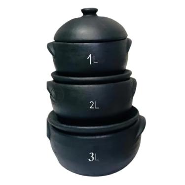 Imagem de Conjunto 3 Panelas de Barro Curada Para Feijoada Comida Caseira 1l, 2l e 3l Não Solta Resíduos
