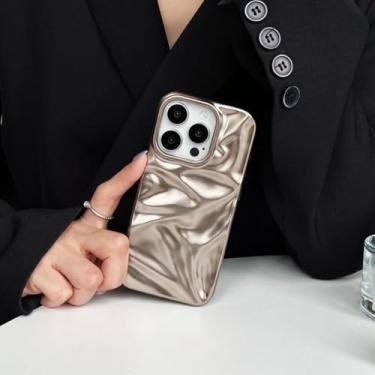Imagem de Capa de celular luxuosa prateada com efeito 3D enrugado para iPhone 16, 15, 14, 13, 11, 12 Pro Max, fosca, roxa, com ondulações d'água, à prova de choque, dourada fosca, para iPhone 13 Pro