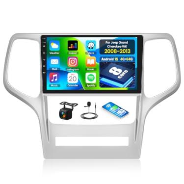 Imagem de [4+64G] Estéreo automotivo Android 13 de 8 núcleos para Jeep Grand Cherokee WK 2008-2013 com carro sem fio e Android Auto, rádio automotivo de 23 cm com conexão espelhada, Bluetooth, FM/RDS WiFi, GPS,
