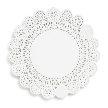 Imagem de Heyiwell 250 peças descartáveis descartáveis de papel à prova de gordura, jogo americano de renda branca a granel para bolos, sobremesas, artesanato (12,7 cm)