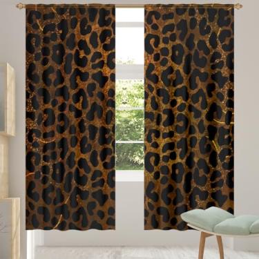 Imagem de 2 conjuntos de painéis lindas cortinas transparentes com estampa de leopardo, cortinas transparentes arejadas com filtro leve, painéis de cortina de porta e janela para sala de estar, quarto, jantar