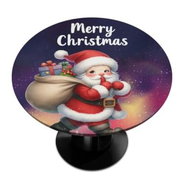 Imagem de hongjinglin Toalha de mesa redonda com borda elástica, Papai Noel, vermelha, bonita, redonda, toalha de mesa limpável, para ambientes internos e externos, pátio, jantar, cozinha, festival, decoração
