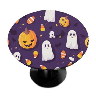 Imagem de hongjinglin Toalha de mesa redonda redonda com borda elástica fantasmas roxos festival toalha de mesa redonda limpa para ambientes internos e externos, pátio, jantar, cozinha, festival, decoração para