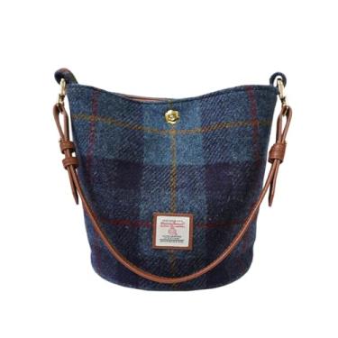 Imagem de TAILORMAP Harris Tweed Bolsa de ombro feminina com alça de couro de microfibra, 25 x 22 x 18 cm, Nº 894