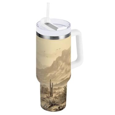 Imagem de xigua Copo vintage Western Cowboy de 1,134 g com tampa e canudo, aço inoxidável de vácuo duplo isolado garrafa de água esportiva suporte para copo de café de viagem à prova de vazamento para bebida