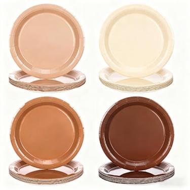 Imagem de IASINN Pacote com 48 pratos de papel de 17 cm, pratos de sobremesa descartáveis, pratos de jantar, pratos de papel de almoço, para Halloween, Ação de Graças, aniversário, casamento, chá de bebê