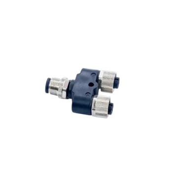 Imagem de Adaptador de conector 3 vias em forma T M12 4/5 pinos à prova d'água - plugue fêmea macho 1 a 2, moldado por injeção, classificação IP67, código A tipo Y(Y-type 1M-2F,4Pin A-type)