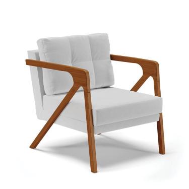 Imagem de Poltrona Melissa Linho Cinza A05 Base De Madeira Castanho