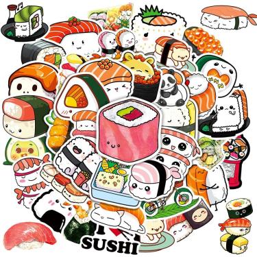 Imagem de Adesivos, 50 unidades/lote, desenhos animados, sushis, vinil impermeável