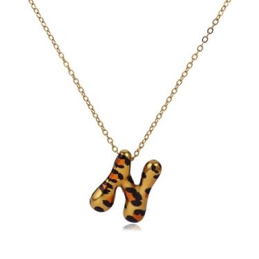 Imagem de Hremhoo Presentes de Natal para netos, colar com letra de bolha, leopardo, banhado a ouro 18 K, com inicial bolha A-Z, para mulheres, meias de Natal para adolescentes, Small, Liga de aço, Sem Pedra
