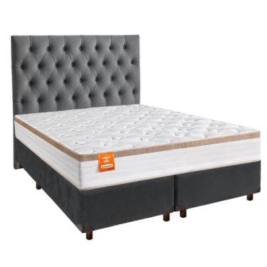 Imagem de Conjunto Cama Box Cinza King + Colchão Molas Ensacadas Isis Inducol + 