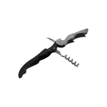 Imagem de Saca-Rolhas Abridor de Garrafa em Aço Inox, 2 Estágios, com Canivete, 12cm x 2cm x 2cm