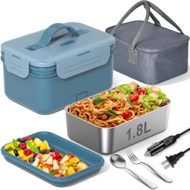 Imagem de WisaKey Lancheira elétrica aquecedor de alimentos, lancheira aquecida de 1,8 l para adultos para carro, caminhão, 12 V/24 V/110 V/220 V, lancheira portátil para aquecer alimentos, lancheira de 100 W