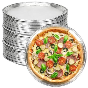 Imagem de YEUIKERR Pacote com 40 formas descartáveis de papel alumínio de 30 cm, bandejas de pizza grandes para servir pizzas, assar, assar e bolachas