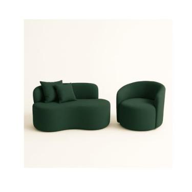 Imagem de Conjunto 01 Poltrona + Sofá Curvo Orgânico Nature Gaia Suede Verde - Montanaris Decor