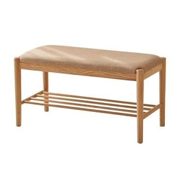 Imagem de FAMEOYA Banco de sapatos nórdico de madeira maciça sapateira sapateira para porta de entrada de casa almofada macia pode ficar em casa banco de troca de sapatos banco de chuveiro para chuveiro interno