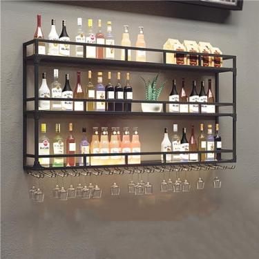 Imagem de GKPSSURV Rack de vinho montado na parede, suporte para copos de vinho, prateleiras flutuantes de unidade de bar, prateleira de exibição de garrafa de bar, suporte suspenso para copos de vinho