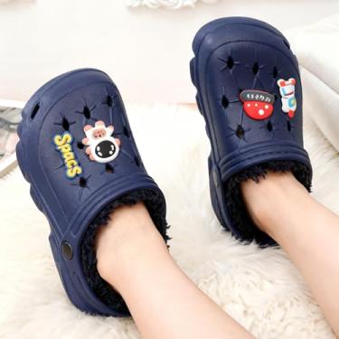Imagem de Tamancos infantis forrados com lã – Pantufas quentes de inverno de pelúcia com orifícios respiráveis, presentes perfeitos de Natal e aniversário, Azul 2, 10-10.5 Little Kid