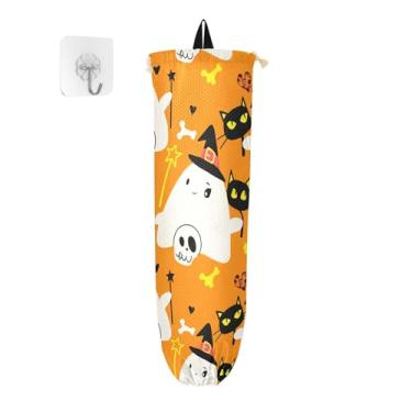 Imagem de xigua Suporte de parede para saco de plástico Halloween Ghosts com cordão, pacote com 2, organizador de sacolas de supermercado reutilizável para bolsas, meias, roupas íntimas e gravatas