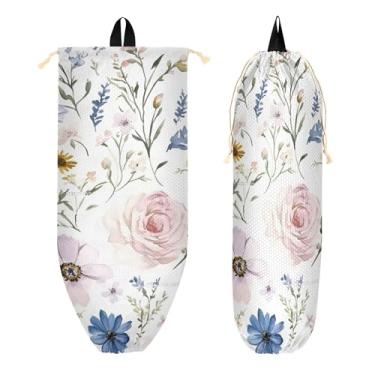Imagem de xigua Suporte de parede para saco de plástico de flores silvestres em aquarela com cordão, 1 pacote, reutilizável para decoração de bolsas, meias, roupas íntimas e gravatas