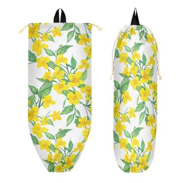 Imagem de xigua Suporte de parede para saco plástico de flores amarelas com cordão, 1 pacote, organizador de sacolas de supermercado reutilizável para bolsas, meias, roupas íntimas e gravatas