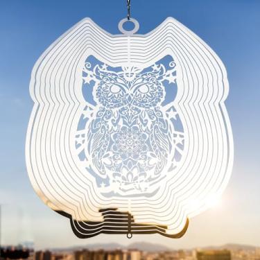 Imagem de Wind Spinners Outdoor, 3D OWL Hanging Wind Spinners, 12 inches, Kinetic, Stainless-Steel Metal, Smooth Spinning, Indoor and Outdoor Decoration for Garden, Patio, Yard, Gift for Women Mom Wife