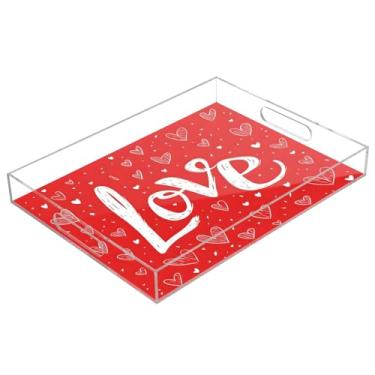 Imagem de STAYTOP Bandeja acrílica para servir Dia dos Namorados corações vermelhos 15,7 x 11,20 cm, bandejas decorativas à prova de derramamento, organizador de bancada para café da manhã, chá, comida