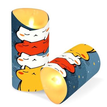Imagem de Blueangle Pacote com 2 velas sem chamas de gatos fofos com controle remoto e temporizador, velas LED cintilantes (7,6 cm x 15 cm) para decoração de casa, casamento, acampamento (621)