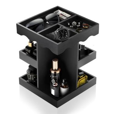 Imagem de MISTOD Organizador de colônia para homens, suporte de colônia grande de 3 camadas, prateleira de perfume preta com rotação, mesa de madeira e organizador de perfume, ideias de presente de aniversário