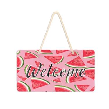 Imagem de Burbuja Placa de boas-vindas de fatias de melancia para porta da frente, placa de boas-vindas de PVC para pendurar na parede varanda casa de fazenda, decoração de feriados, 15 x 28 cm