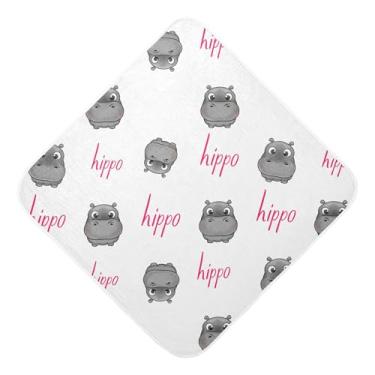 Imagem de Burbuja Toalha de banho cinza hipopótamos para bebês - Toalha com capuz de musselina macia e absorvente para recém-nascidos, 76 x 76 cm