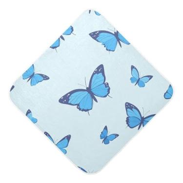 Imagem de STAYTOP Toalhas de bebê com capuz de musselina de borboleta azul, toalha de banho super macia, toalhas de banho absorventes para banho recém-nascido unissex 89 x 89 cm