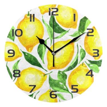 Imagem de YETTASBIN Relógio de parede Lemons, silencioso, sem tique-taque, operado por bateria, relógio redondo decorativo criativo para cozinha, sala de estar, banheiro, decoração de escritório em casa, escola