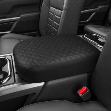Imagem de DEYTOP Capa de console central para Nissan Titan 2016-2024 acessórios capa de apoio de braço para acessórios Nissan Titan protetor de apoio de braço de couro anti-arranhões (preto com almofada)