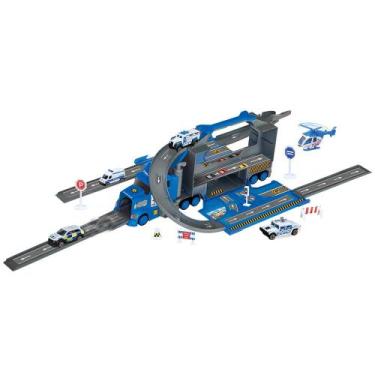 Imagem de Brinquedo Infantil Caminhão Garagem Polícia  Maleta Portátil com 5 Car