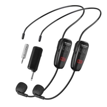 Imagem de Microfone Sem Fio, Sistema de Microfones Duplos UHF, Carregamento USB-C, Mic de Cabeça com Display Digital, para Sistemas de Som, Amplificadores de Voz, Aulas, Guias Turísticos