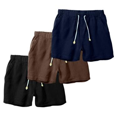 Imagem de Kit 3 Shorts Linho Masculina Com Cordão Bermuda Casual Verão-Masculino
