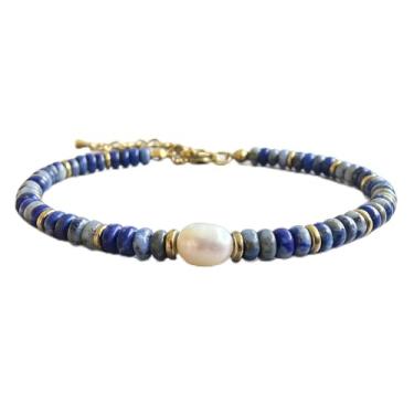 Imagem de Plumiss Pulseira feminina de contas, pulseira feita à mão com pedras de veias azuis naturais de água doce, pulseiras boêmias, joias modernas, presentes para amantes, mães, amigas